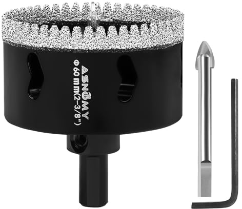 ASNOMY 60mm Diamant Lochsäge mit Zentrierbohrer,Gezahntes Diamantbohrer Diamant Fliesenbohrer,Diamant Bohrkron Glasbohrer zum Bohren für Glas, Fliesen, Porzellan, Granitstein | 5,1-1 cm Wellenschliff-Löten Diamant-Kernbohrer mit Führungsbohrer für Porzellan, Fliesen, Glas, Stein, Granit, Marmor