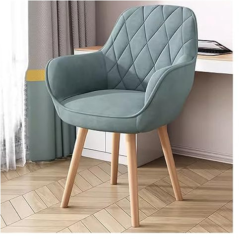 Drehsessel Stoffstuhl für kleinen Raum mit Holzbeinen, blau, gepolstert, Esstisch, Schreibtisch, Make-up-Stuhl für Bürozimmer
