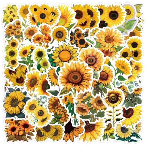 50Pcs Sunflower Stickers for Kids Teens Adults Boys Girls Gift,Aesthetic Stickers Pack for Laptop,Skateboard,Luggage,Car,Bike, Cup,Computer,Water Bottle Decor,Flowers Vinyl Waterproof Stickers