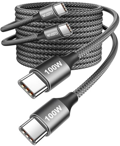 CLEEFUN Cavo USB C 100W 2 Metri 2Pezzi, PD3.0 Cavi USB Type-C Ricarica Rapida Nylon Cavo USB C a USBC per iPhone 16 15, Galaxy S25 S24 S23, i Pad 10 Gen/Pro/Air/Mini 6, MacBook Air/Pro ecc