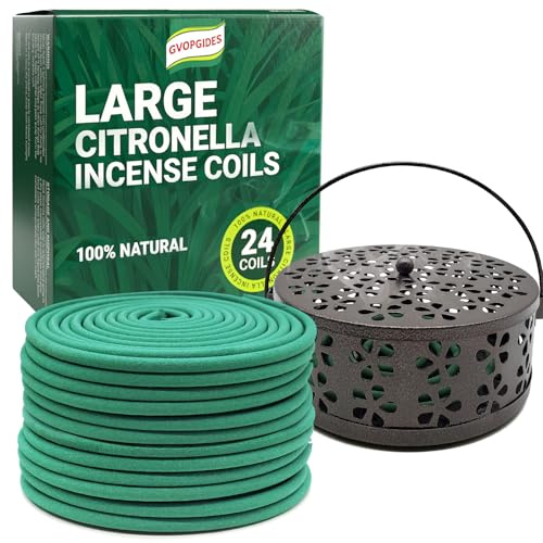 Large Citronella Incense coils and Coil Incense Holder, Made from Natural Plants, Suitable for Outdoor, Living Room, Terrace use (24 Coils and 1 Coil Incense Holder)