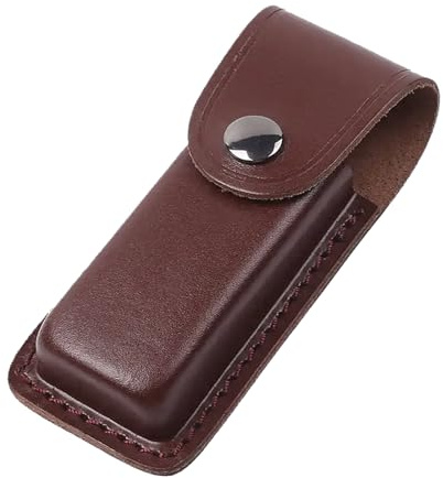 Pocket Knife Sheath, Folding Knife Holder EDC Knife Case,Portable Leather Knife Sheath Holster Belt Pouch with Snap Closure and Belt Loop for Outdoor Climbing Camping Cycling Hiking,Brown