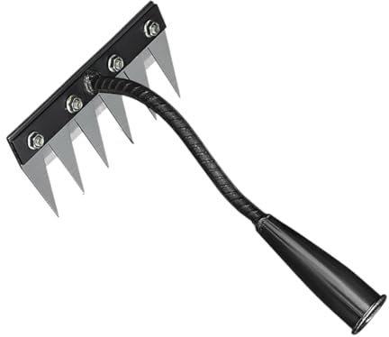 Rateau de Désherbage Outils Jardinage, Râteau de Jardin en Métal Robuste, Râteau à Feuilles, Râteau à Pelouse, Outil de Désherbage de Jardin Outil de Désherbage des Mauvaises Herbe, 6 Dents