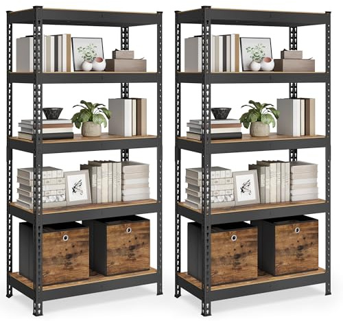 SONGMICS Schnelle Montage Schwerlastregal 2er Set, 45 x 90 x 180 cm | Standregal, Lagerregal, 5 Ablagen, bis 875 kg belastbar, für Keller, Küche, Arbeitszimmer, vintagebraun