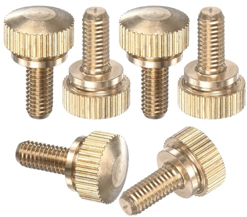 M METERXITY 6-Pack Knurled Thumb Screws, M5x10mm Solid Brass Round Head Knobs Bolts with Shoulder Grip Fasteners for Eye Glass Screws/PC Computer, Thumbscrew Threaded Knurled Tip