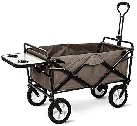 HUIBBGO Gartenkarren, zusammenklappbarer Gartenwagen, multifunktionaler Hochleistungswagen für Camping, Picknick, Angeln im Freien, Einkaufswagen mit Tischplatte, Tragkraft: 80 kg