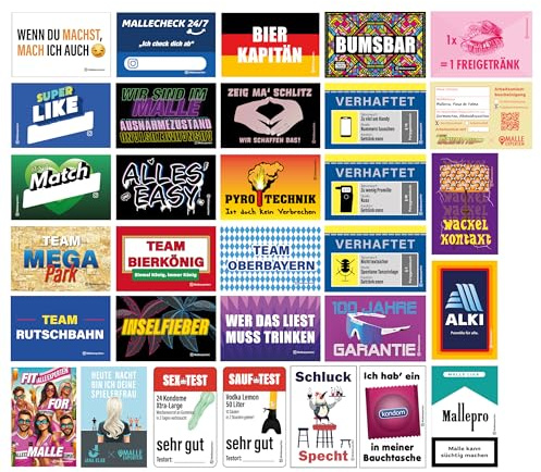 Malleexperten Sticker Mega-Set 310 Sticker | Malle Party Feiern Festival Karneval JGA Après-Ski | Alle Motive 31 x 10 Stück | Aufkleber in Top Qualität (UV-Lack, Outdoor-Haftbarkeit)