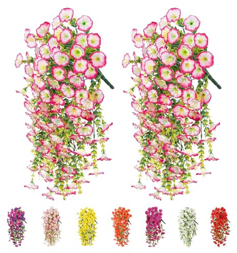 nnOuOnn Artificial Hanging Flowers Outdoor, Fake Trailing Plants Morning Glory Decoration UV-Resistant for Hanging Baskets (Pink)