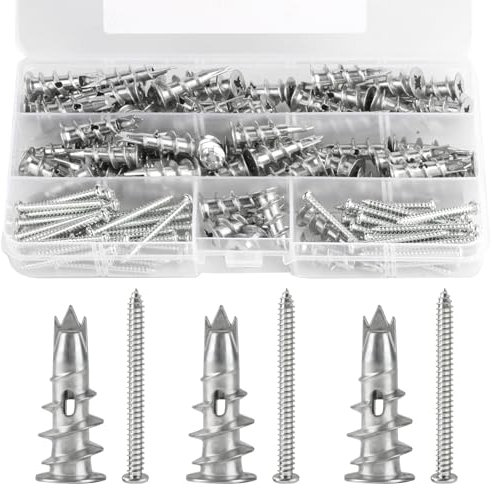 120 unidades/60 juego de tacos huecos de metal para yeso, autoperforantes para yeso, tacos de pared hueca para hormigón, ladrillos