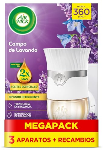 Air Wick Eléctrico Aparato y recambio de ambientador automático eléctrico, con aroma a Lavanda - 3 Aparatos + 3 Recambios, El embalaje puede variar