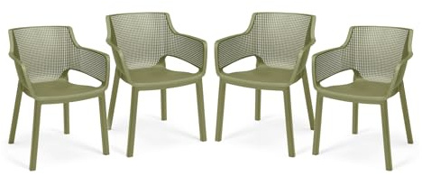 Keter Set x4 Silla de Exterior de jardín Elisa 61,5x53x78,4cm (Verde) | resina,para jardín, terraza y balcón
