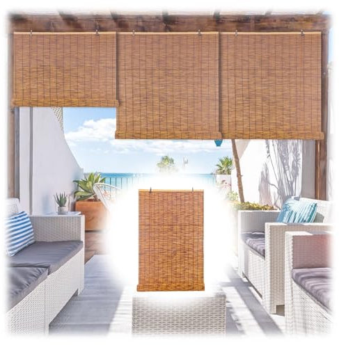Sonnenschutz Bambusrollo Wetterfeste Bambusjalousien 70% UV-Block Raffrollos Bambus Rollo Für Innen/Außen/Garten/Küche/Wohnzimmer