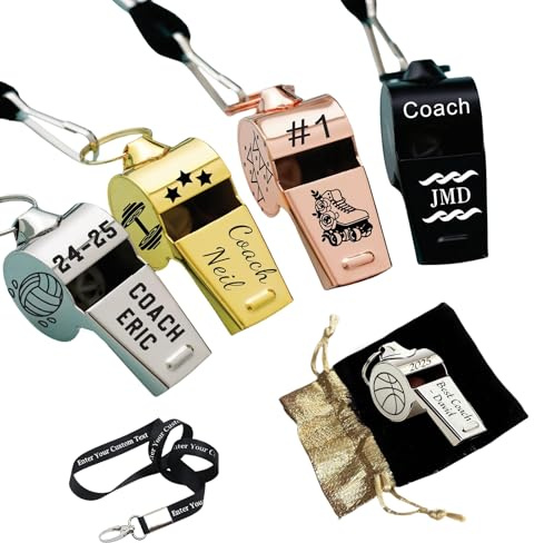UIDMEN Personalisierte Name Pfeife mit Samtbeutel, Metall-Trainerspfeife nach Maß, Pfeife mit Lanyard für Schiedsrichter & Lehrer, Fußball-Trainingsequipment, Geschenk für Trainer, Referee, Pädagoge
