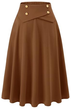 Bbonlinedress Jupe Femme Mi Longue Hiver Marron Jupe Vintage Classique Casual Midi Taille Haute Elastique A-Ligne avec Poches S-XXL Brown XL