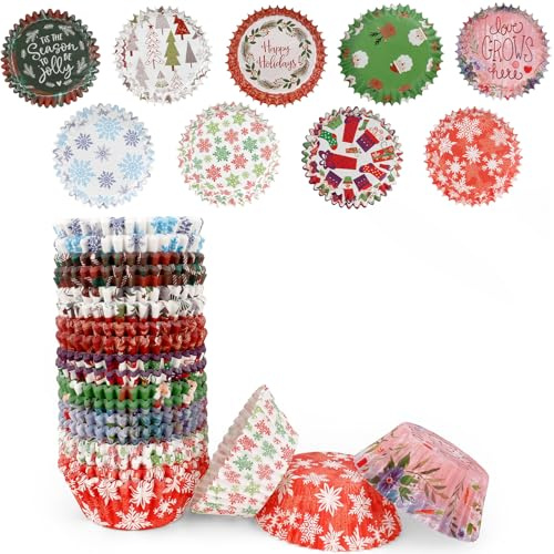 450 Pcs Christmas Cupcake Cases,Christmas Cupcake Liners,Xmas Paper Muffin Cases for Baking,Xmas Baking Cups,for Festival,Holiday,Birthday Party,Candy Cake Make,Decorations Supplies(9 Designs)