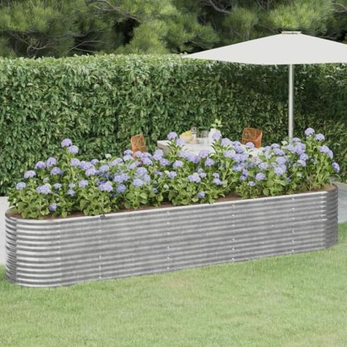 Fioriera per esterni, in legno, in acciaio zincato, 368 x 80 x 68 cm, colore argento, per balcone, terrazza, aiuola rialzata, giardino, fioriera, aiuola per erbe, aiuola per la prima colazione