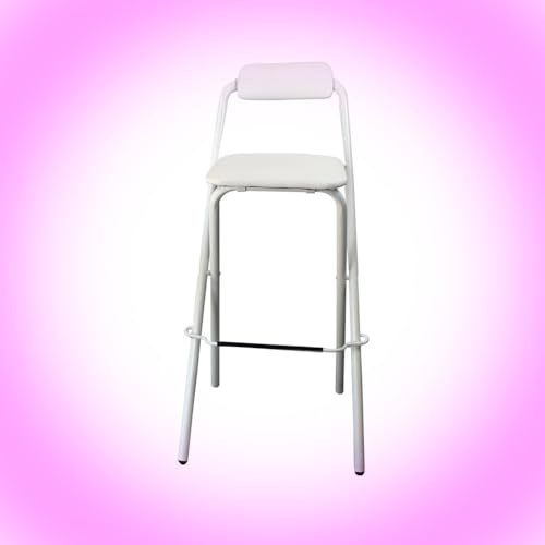 Sgabello pieghevole imbottito con schienale e poggiapiedi, sgabello portatile da bar per cucina, bancone, campeggio, altezza regolabile 65 cm, colore bianco, design salvaspazio