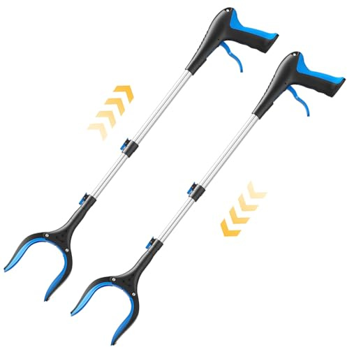 FGRHY Telescopic Litter Pickers Grabber Stick, 5-Level Adjustable (23 to 41) Reacher Tool, Heavy Duty Helping Hand Grabber for Adults, Disabled, Elderly. Pick Up Stick for Trash Cleaning (Blue-2pc)