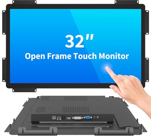 LMENGER Moniteur tactile à cadre ouvert de 32 pouces, moniteur tactile industriel PCAP 10 points, avec interface HDMI/VGA/DVI, écran LCD TFT à matrice active, rétroéclairage LED, avec support VESA