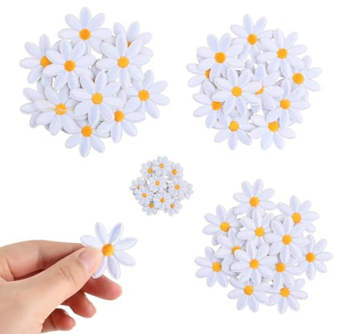 48 Pezzi Toppe Termoadesive, Patch Termoadesivi per Tessuti, Toppe Termoadesive Bambini, Toppe Termoadesive Fiore Margherita, Adatto per Decorazioni Fai da te, Magliette, Zaini, Jeans