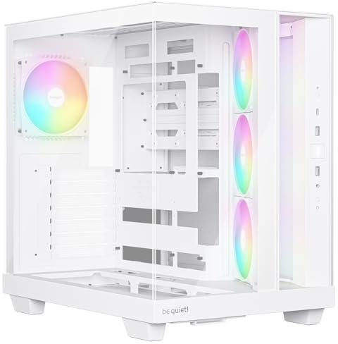 be quiet! Light Base 500 LX White PC Case, Fully Windowed Front And Side Panel, Show Case, Dual Chamber Design, ARGB Fan Hub, 4 Light Wings LX PWM Fans, Backside Connector Design