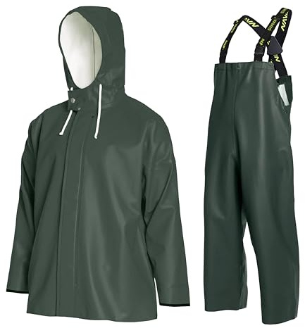 Herren Regenanzug 2-teilig, extra schwer, PVC 0,70 mm, wasserdicht | Für gewerbliche Fischerei, 18.000 mm Wassersäule, Regenjacke und Hose, robuste Ausführung