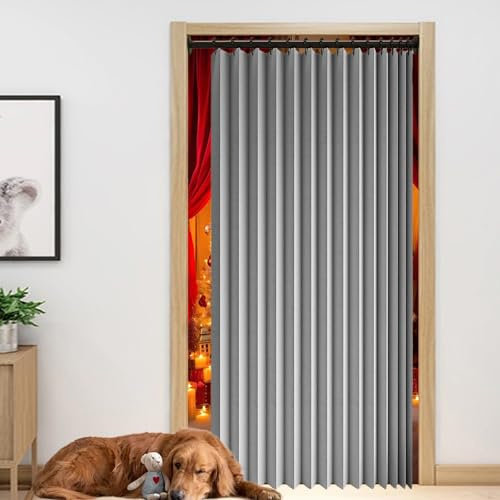 Magnetischer Türvorhang im Akkordeon-Stil 90 x 190 cm Wärme, Gegen Kälte, Schalldämmende, Kälteschutz Hitzeschutz Akkordeon Türvorhang für Schlafzimmer Und Wohnzimmer, Grau