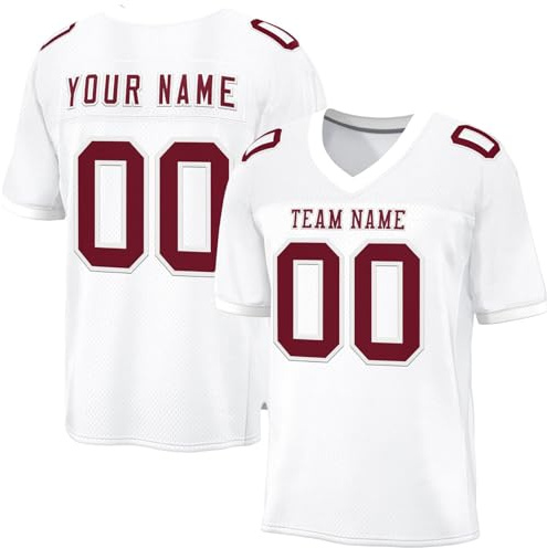WEOPLKIN Jersey da Football Americano Personalizzata, Nome Numero Personalizzati Maglia Sportiva per Uomini Donne Giovani bianco
