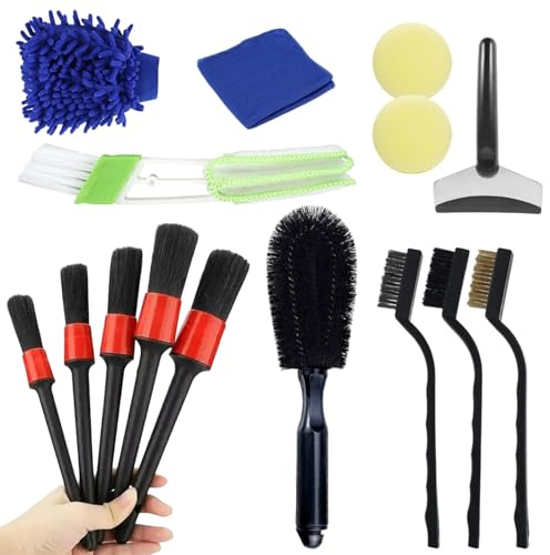 QYRDBGY 15 Stück Reinigung Pinsel Auto, Auto Putz Set Detailing Pinsel Set autowaschbürste und Mikrofasertücher für Motor Reifen Autoscheibe Innenraum und Außenraum Haushaltsreinigun