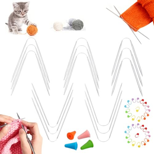 GROVBLE Sockenstricknadeln Set 15 Stück – Rundstricknadeln mit Markierern | Stricknadeln Set für Socken | 30 Maschenmarkierer & 4 Nadelkappen | Edelstahl Rundstricknadeln | Für Pullover & Schals