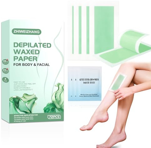 Wax Strips for Hair Removal for Women & Men: 48 Body &24 Face Waxing Strips + 8 Oil Wipes | At-Home Waxing Kit for Body, Bikini, Brazilian, Chest, Arms, Legs & Back | Hypoallergenic with Aloe
