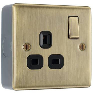 Antique Brass 13A Switched Single Socket & Surface Pattress Back Box