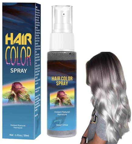 Grey Hair Spray, 30ml Temporary Hair Dye Spray, Colour Sprays, Colour Hairspray - Wash Out Hair Dye for Parties, Festivals, Halloween & Cosplay, Men Women