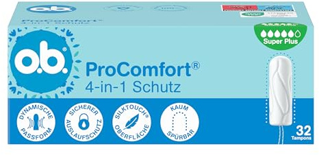 o.b. ProComfort super plus 4-in-1 Schutz Tampons, 1 x 32 Stk | Tampons mit extra sanfter Spitze für einfaches Einführen und bis zu 100% Auslaufschutz, ideal für Sport und Alltag