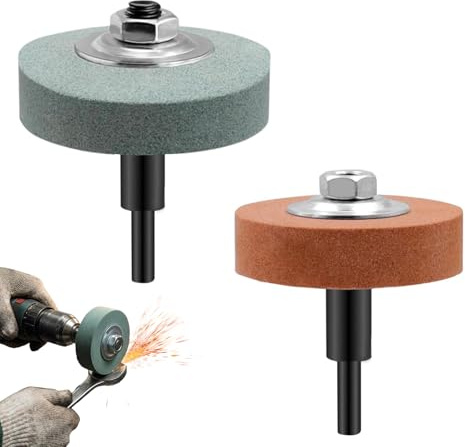 PCTSMART Set de Muelas Abrasivas para Taladro, Discos de Amolar 70 x 20 mm con Orificio de 10 mm, Grano 80 Amarillo y 100 Verde para Metal, Cuchillos, Aleación y Acero Inoxidable