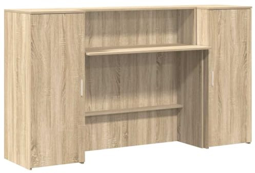 Mhdvray Empfangstheke Sonoma-Eiche 180x50x103,5 cm Holzwerkstoff - Rezeptionstresen mit 2 Beistellschränken für Büro, Praxis, Kanzlei und Kosmetikstudio, Kassentheke Tresen