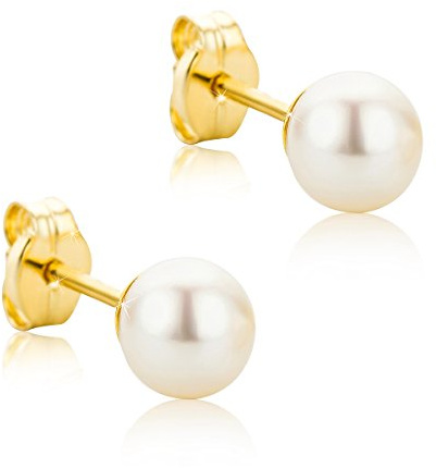 Orovi Boucles D'Oreilles Perles - Or Jaune 9 Carats 375 - Boucles D'Oreilles Femme Perle, Piercing Oreille, Bijoux Femme Or Hypoallergéniques - Clous D'Oreilles Faits Main - Boite a Bijoux incluse