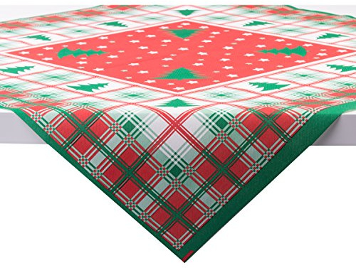 Sovie HORECA Weihnachtstischdecke Klaus aus Linclass Airlaid, 80 x 80cm, 20 Stück, Stoffähnliche Mitteldecke im Design mit Tannenbäumen & Streifen in Rot-Grün für Festliche Tischdekoration