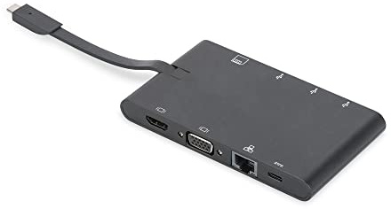 DIGITUS Universal Travel Docking Station USB 3.1 Type C 4K HDMI VGA 2x USB-C USB3.0 RJ45 Schwarz