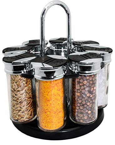 Nerthus Carrusel Especiero 8 Frascos, Organizador de Hierbas y Especias, Moderno y Funcional, Unico, Negro/Plata