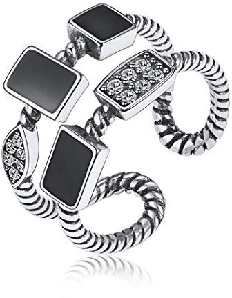 ChicSilver 925 Offener Ring Schwarzer Tropfwürfel Ring mit Zirkon Verstellbarer Ring Verlobung Schmuck