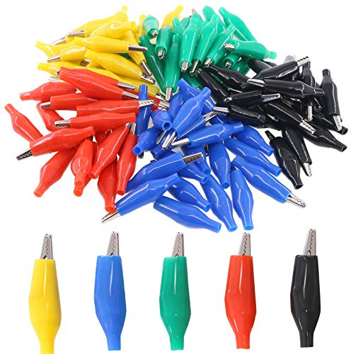 Glarks 100Pcs 1.4''/35mm Alligator Clips Crocodile Electrical Test Clamps Jumper Helper with Protective Insulation Cover for Electrical Testing (Black, Red, Yellow, Blue, Green)