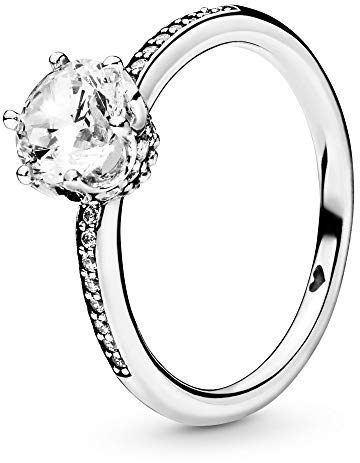 Pandora Signature Bague Couronne étincelante incolore en argent sterling avec zircones cubiques transparentes, taille 58