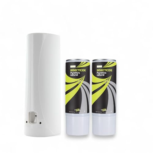 Prodifa Basic Anti-Mouches et Moustiques au Pyrèthre Naturel 400 ml avec 2 Recharges à Visser et 1 Diffuseur 400ml à Poser ou Visser au Mur