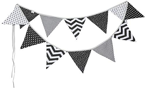 PREMYO Banderines de Tela Infantiles - Guirnaldas Decoración Habitación Bebé Niño - Triángulos Colores Blanco Negro