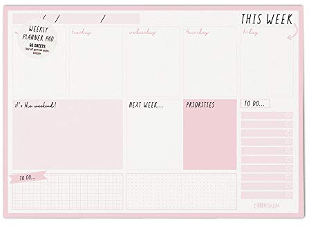 Pukka Pad Carpe Diem Weekly Planner Pad for Daily Organization, Scheduling, & Appointments - Includes To-Do List, Weekend, & Priority Sections, 60 Sheets Tear-Off Sheets, 11.7 x 8.3in, Ballerina Pink