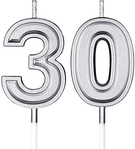 BBTO 30 Kerze Kerzen Geburtstag Deko Frauen Männer 30 Jahre Kerze Geburtstagskerzen 30. Geburtstag Nummer Kerzen Geburtstag Kuchen Topper für Birthday Hochzeit Jahrestag Feier Zubehör (Silber)