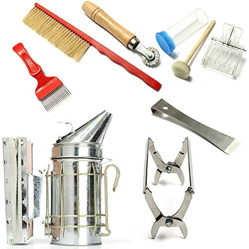 Jintaihua 9Stück Edelstahl Beekeeper Imker Smokerimkerei Bienen Smoker Imkerei Imkereibedarf Tools + Bienenpinsel