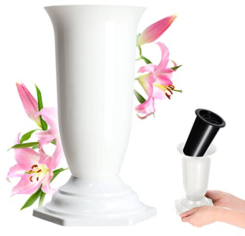 Kadax Grave Vase, Vase Plastic, Vase, Vase di plastica fiori, Vasi di cimitero resistente alle intemie, vaso plug-in a prova di gelo tombe gravi e resistenti (15 cm, bianco)