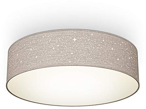 B.K.Licht - Deckenlampe, Lampenschirm mit Sterneneffekt, Lampenschirm aus Stoff, E27 Fassung, max. 40 Watt, Deckenleuchte, Lampe, Wohnzimmerlampe, Schlafzimmerlampe, Küchenlampe, 38x10 cm, Taupe